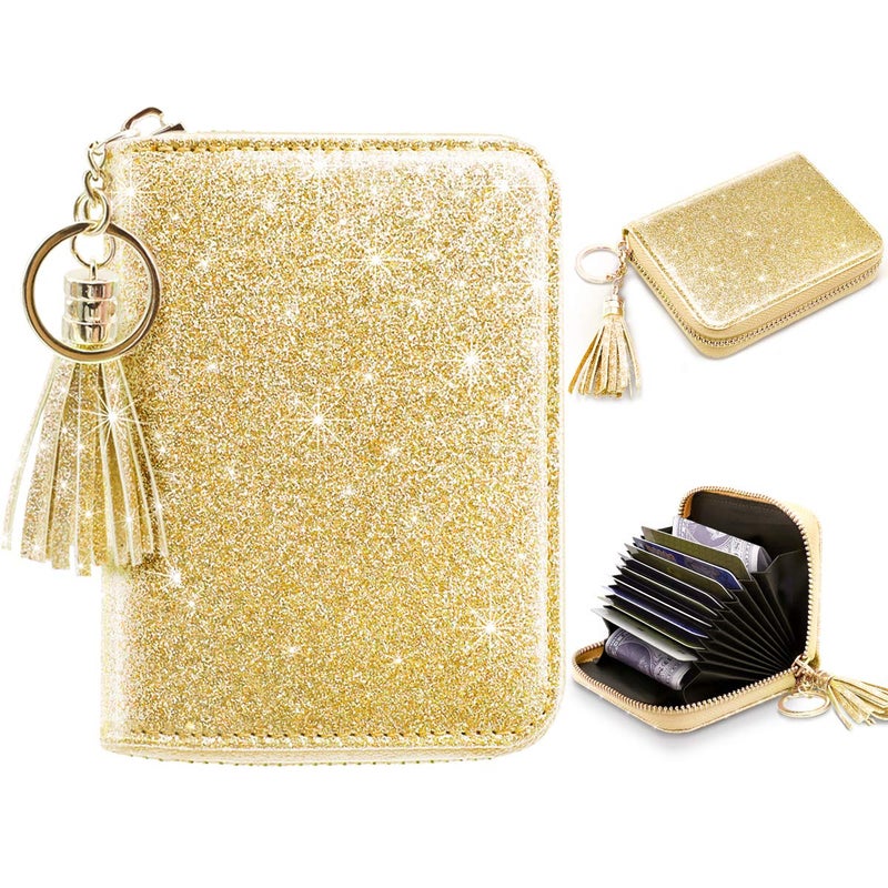 Coco Rossi Women's Small Credit Card Wallet RFID Cute Glitter Card Holder for Women, Gold - Image 2